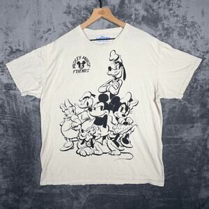 Disney Mens Mickey Mouse And Friends Graphic T-Shirt L Cream Short Sleeve Casual